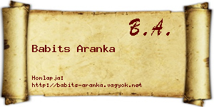Babits Aranka névjegykártya
